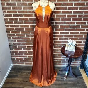 Galina Signature Sienna Orange Silky Illusion Wrap A-line Bridesmaid Dress 10